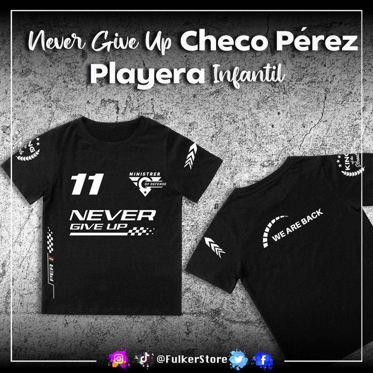Playera Infantil – “Never Give Up” Checo Pérez